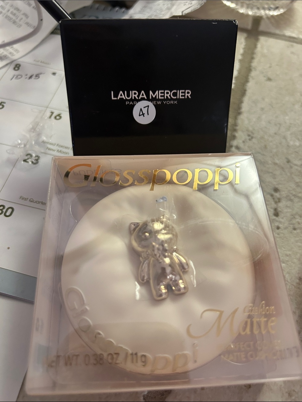 laura mercier Pearl White Compact with Gold Bear Accent